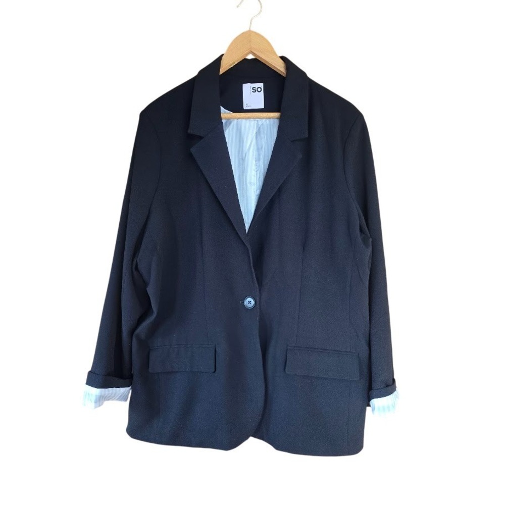 SO Black Single Button Blazer Striped Lining Women 1X Business Casual Office
